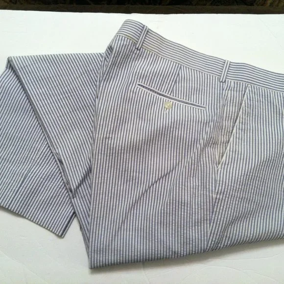 HASPEL MEN'S PRE-OWNED 100%COTTON SEERSUCKER CASUAL PANTS SIZE: 38/33 - Picture 2 of 6